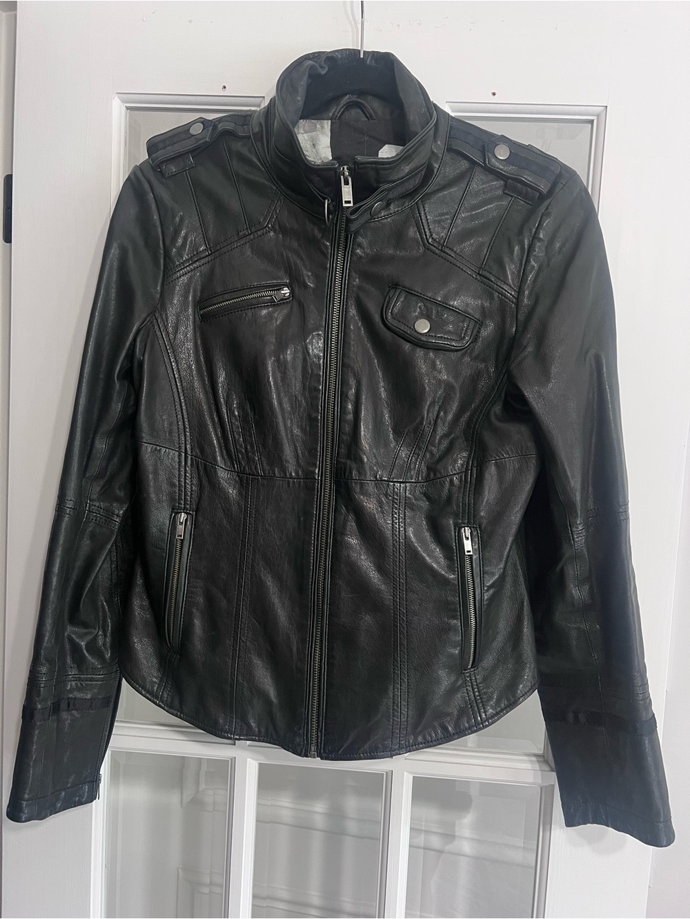 Danier Black Leather Moto-Style Zip Jacket